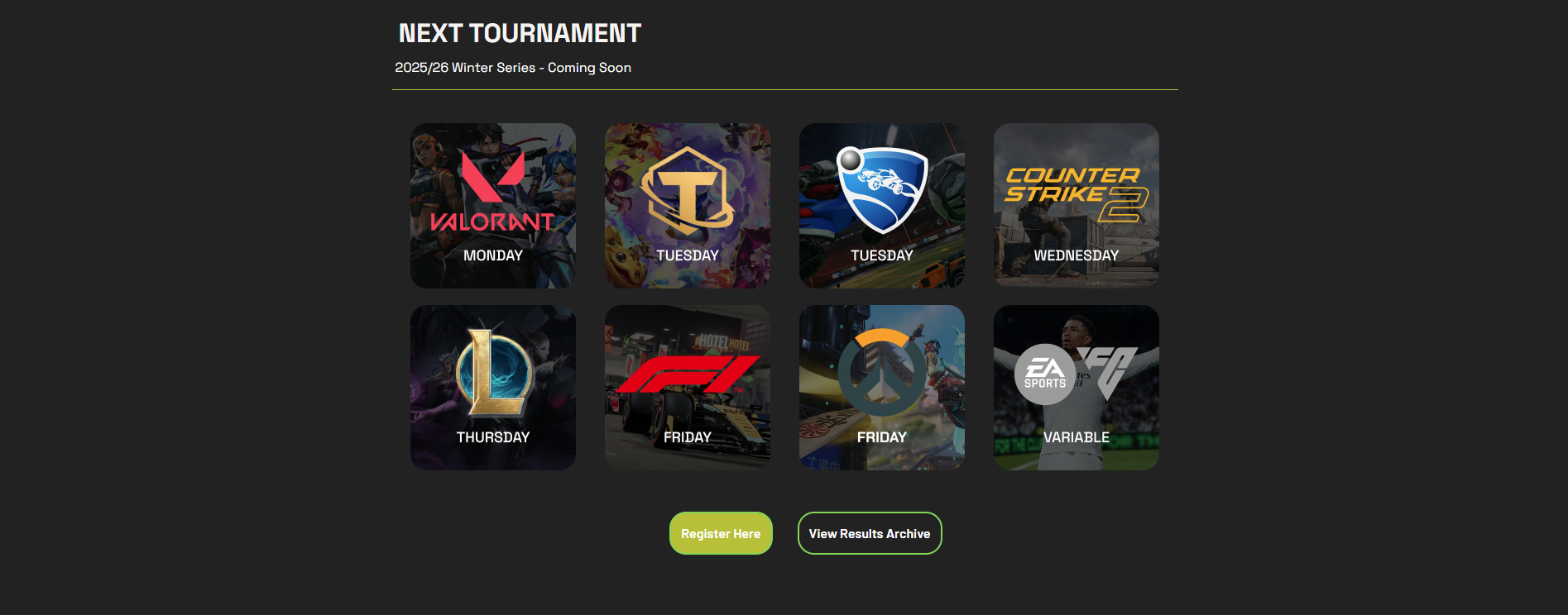 Winter Tournaments Begins 6th October!